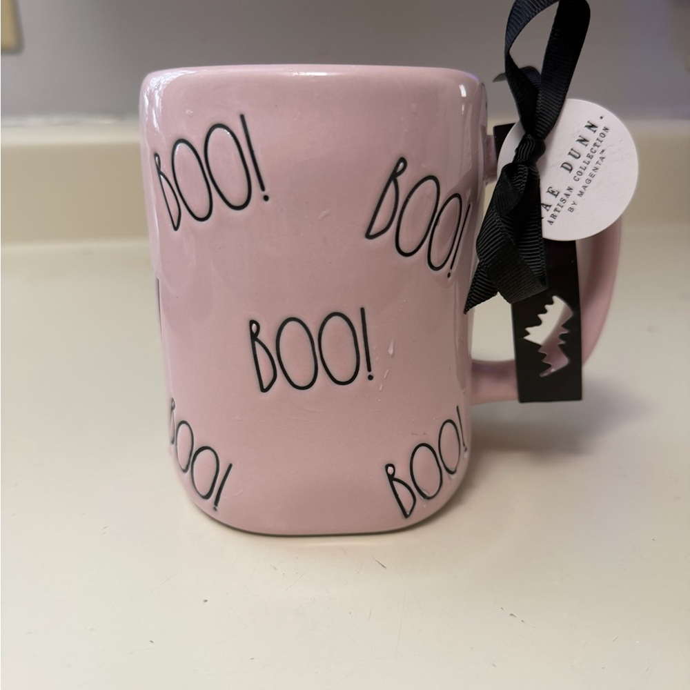 Rae Dunn Pink 'BOO!' Halloween Mug